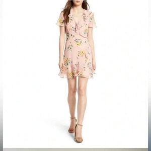 LUSH wrap dress flutter sleeves ruffles summer pink watercolor floral Size Small